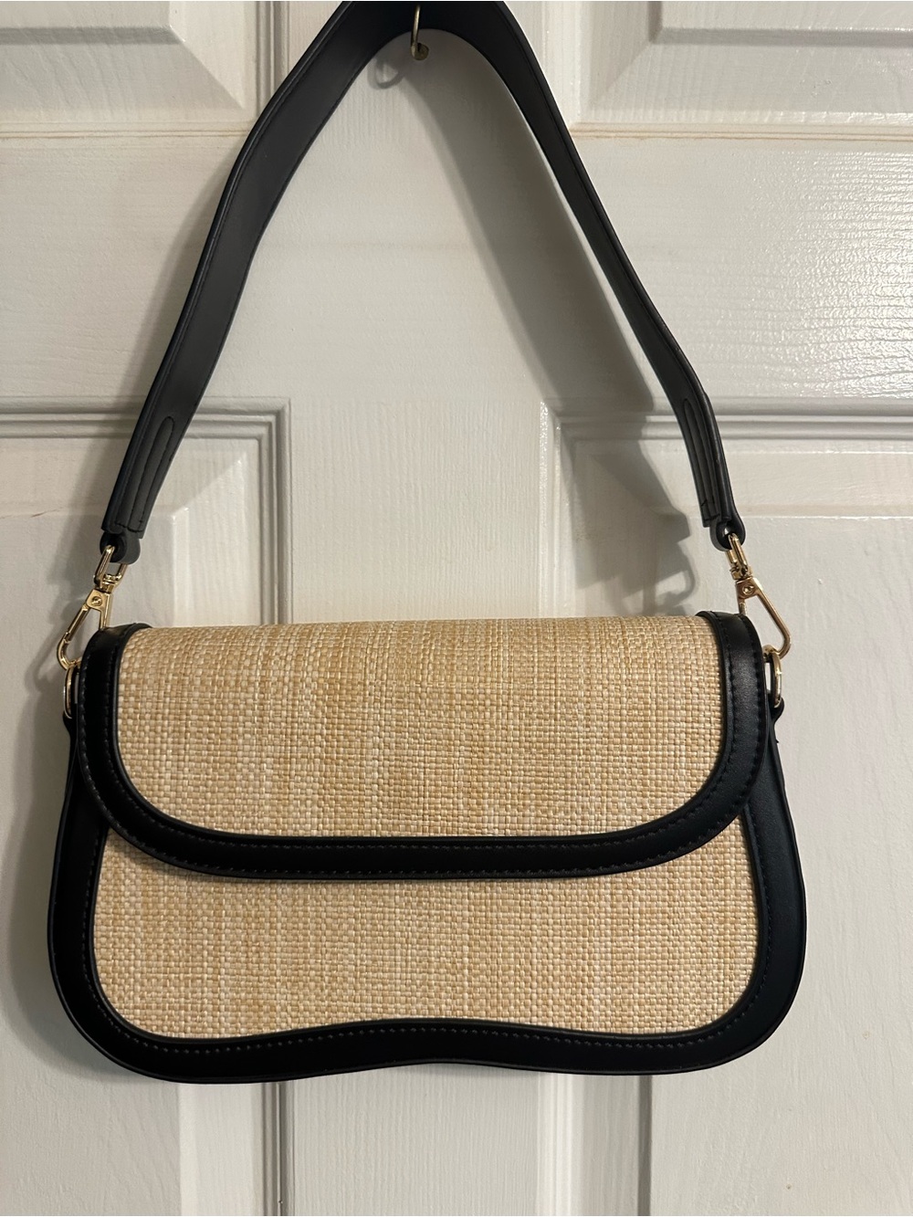 Telena Straw and Vegan Leather Shoulder Bag